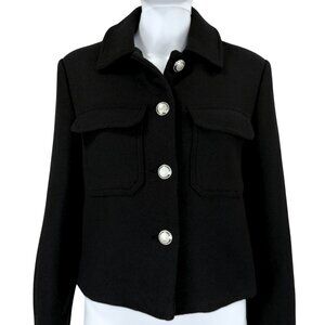 Zara Black Cropped Wool-Blend Button-Up Jacket – Size S